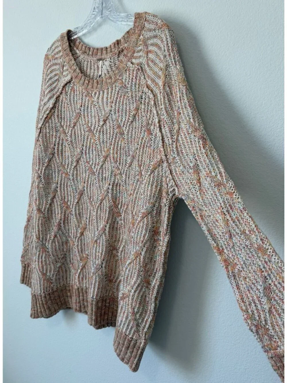 Free People Cotton Blend Long Sleeve Crew Neck Melange Cable Knit Sweater Size S
